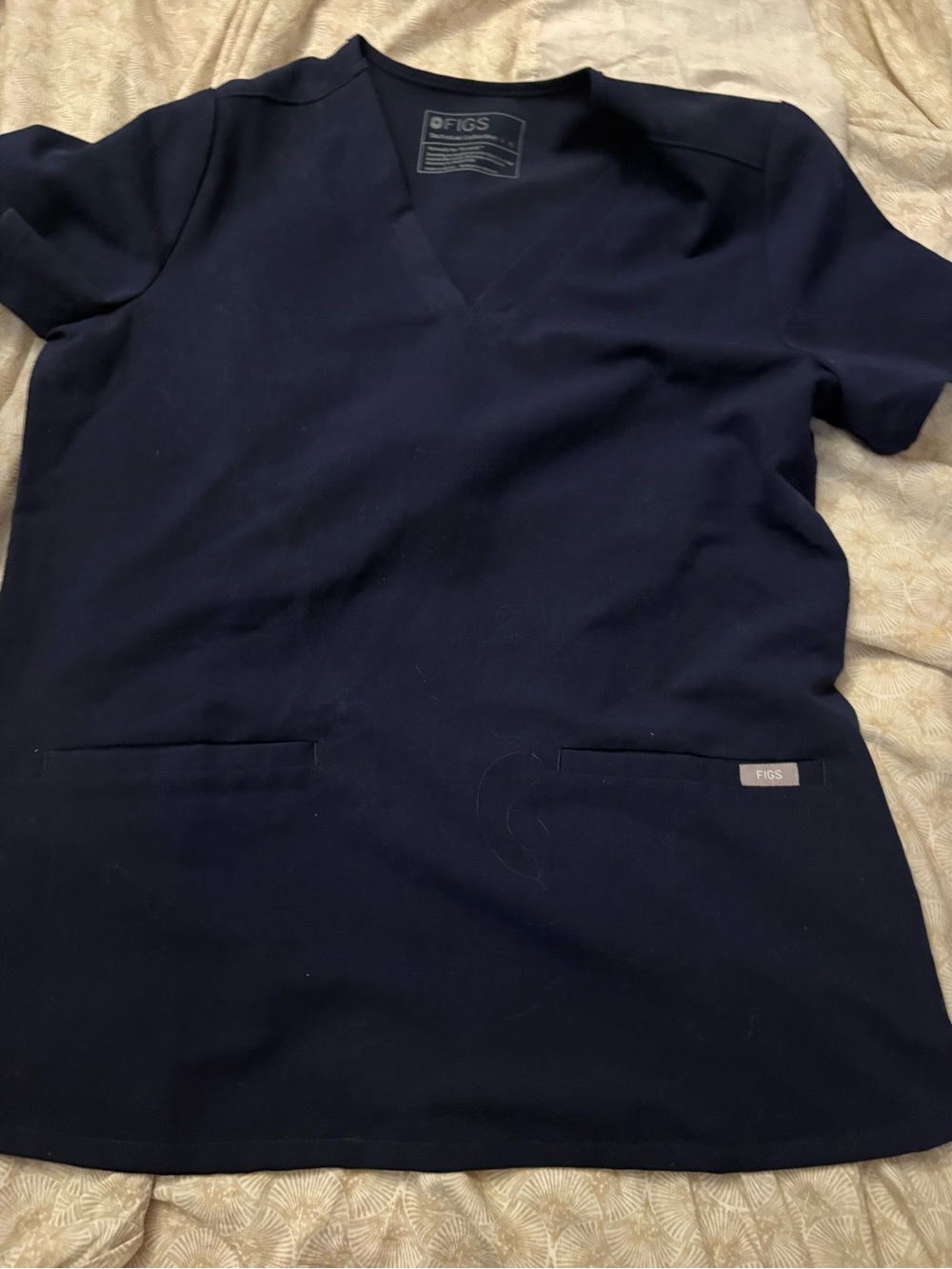 Figs Navy V-Neck Scrub Top with Front Pockets. Size Small.